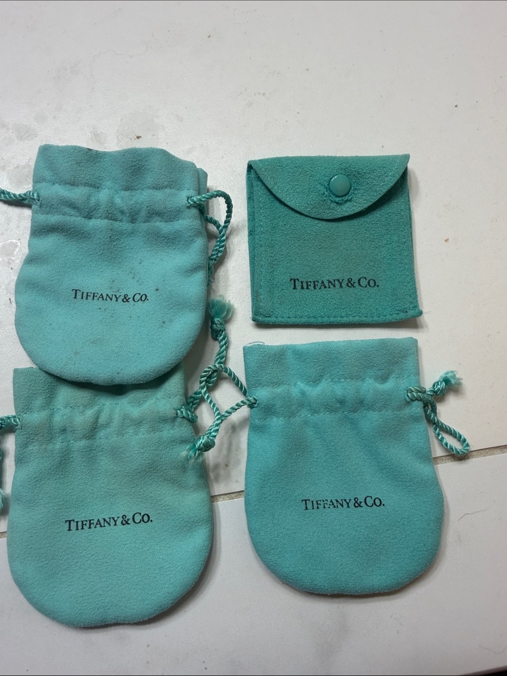 Tiffany & Co. Blue-Green Velvet Jewelry Pouch Set - 4 Pieces